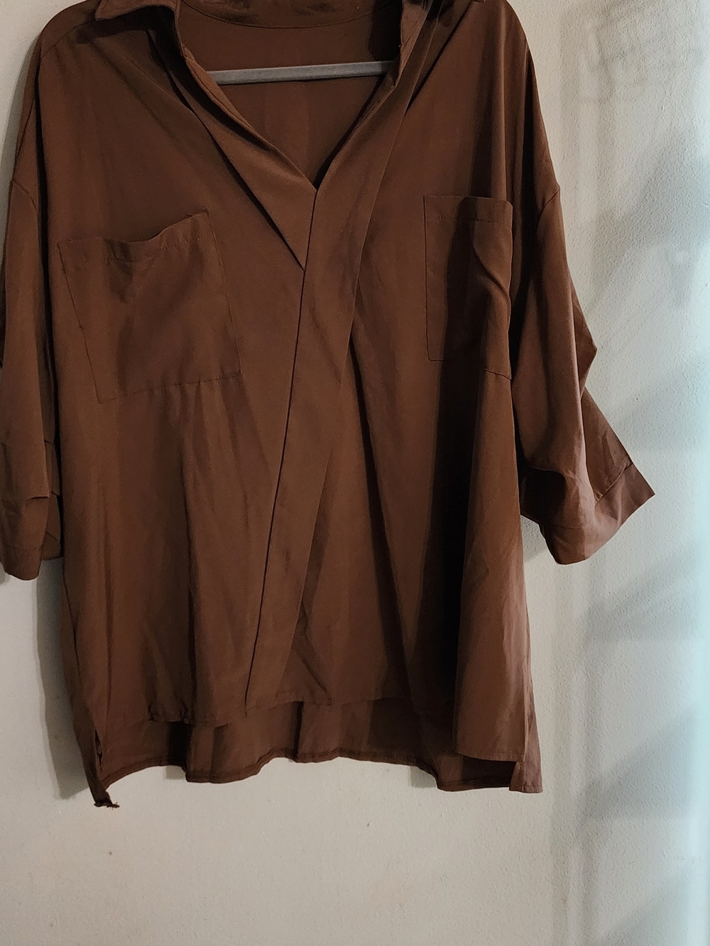 Shein Curve Brown Oversized Collared Cross-Front Blouse Top Plus Size 2XL